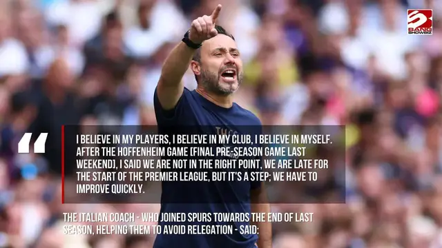 Video thumbnail for Roberto De Zerbi admits Tottenham 'are not a team yet'