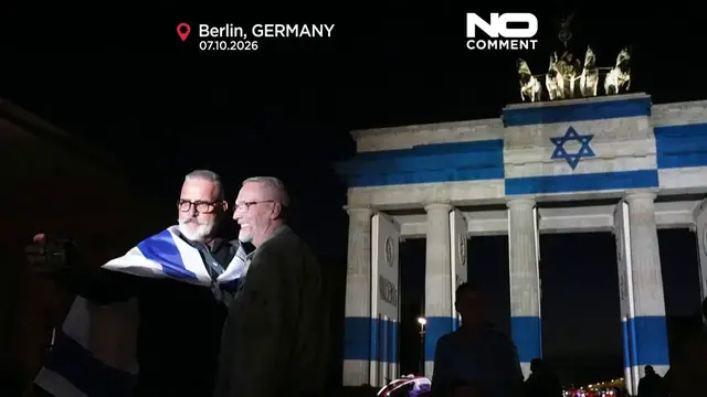 Video thumbnail for Berlin marks October 7 anniversary with memorial installation and Israeli flag display