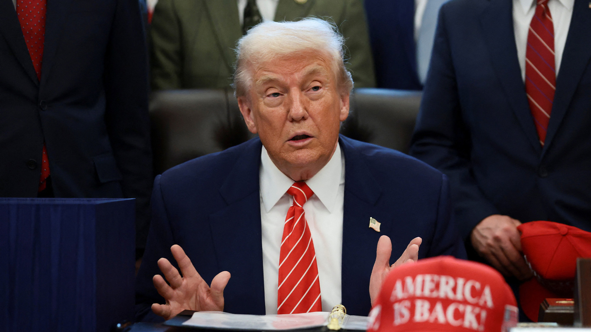 Video thumbnail for Trump hits out at reporter for question on Epstein survivors