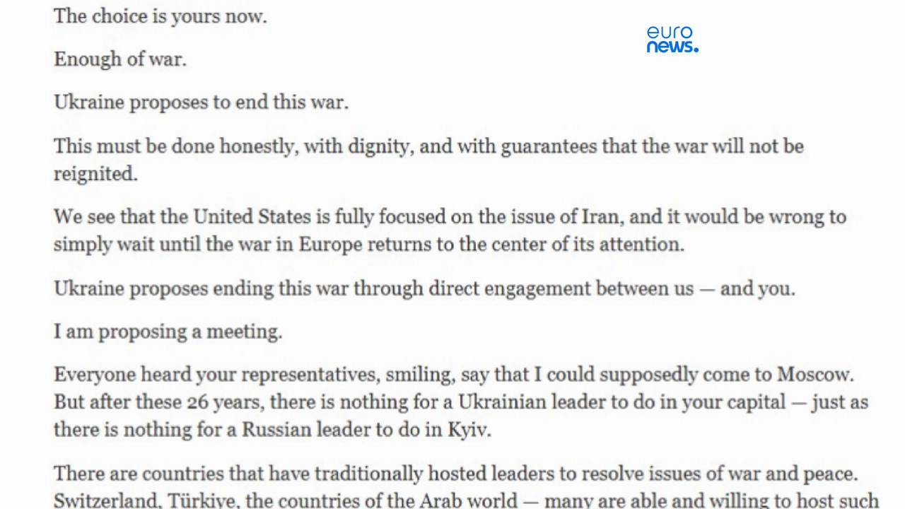 Video thumbnail for Zelenskyy proposes face-to-face meeting to discuss end of war in open letter to Putin