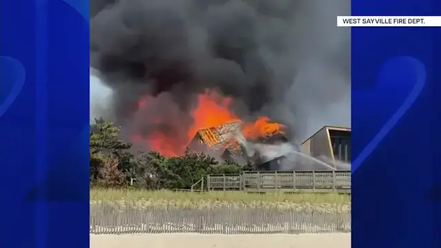Video thumbnail for Fire destroys home in Fire Island Pines; cause remains under investigation