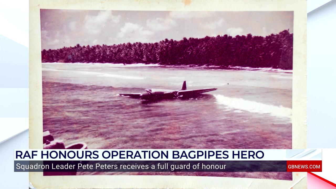 Video thumbnail for WATCH: Operation Bagpipes hero Pete Peters receives RAF guard of honour at funeral