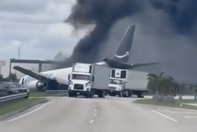 Video thumbnail for Amazon Prime plane overruns runway at Miami Airport