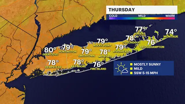 Video thumbnail for Warmer temperatures before showers going into the weekend across Long Island