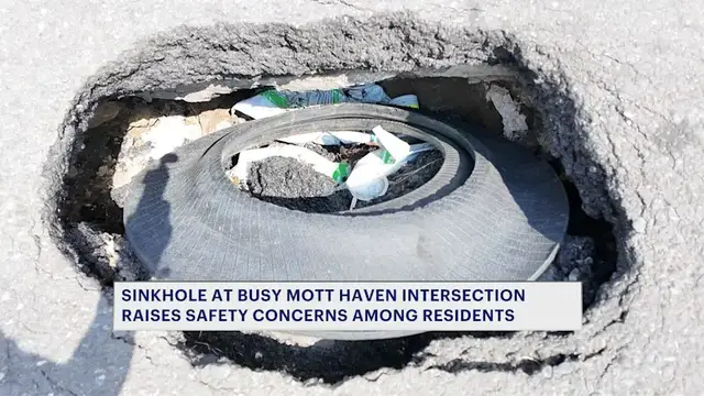 Video thumbnail for Sinkhole at busy Mott Haven intersection raises safety concerns among residents