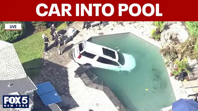 Video thumbnail for Car plunges into pool on Long Island