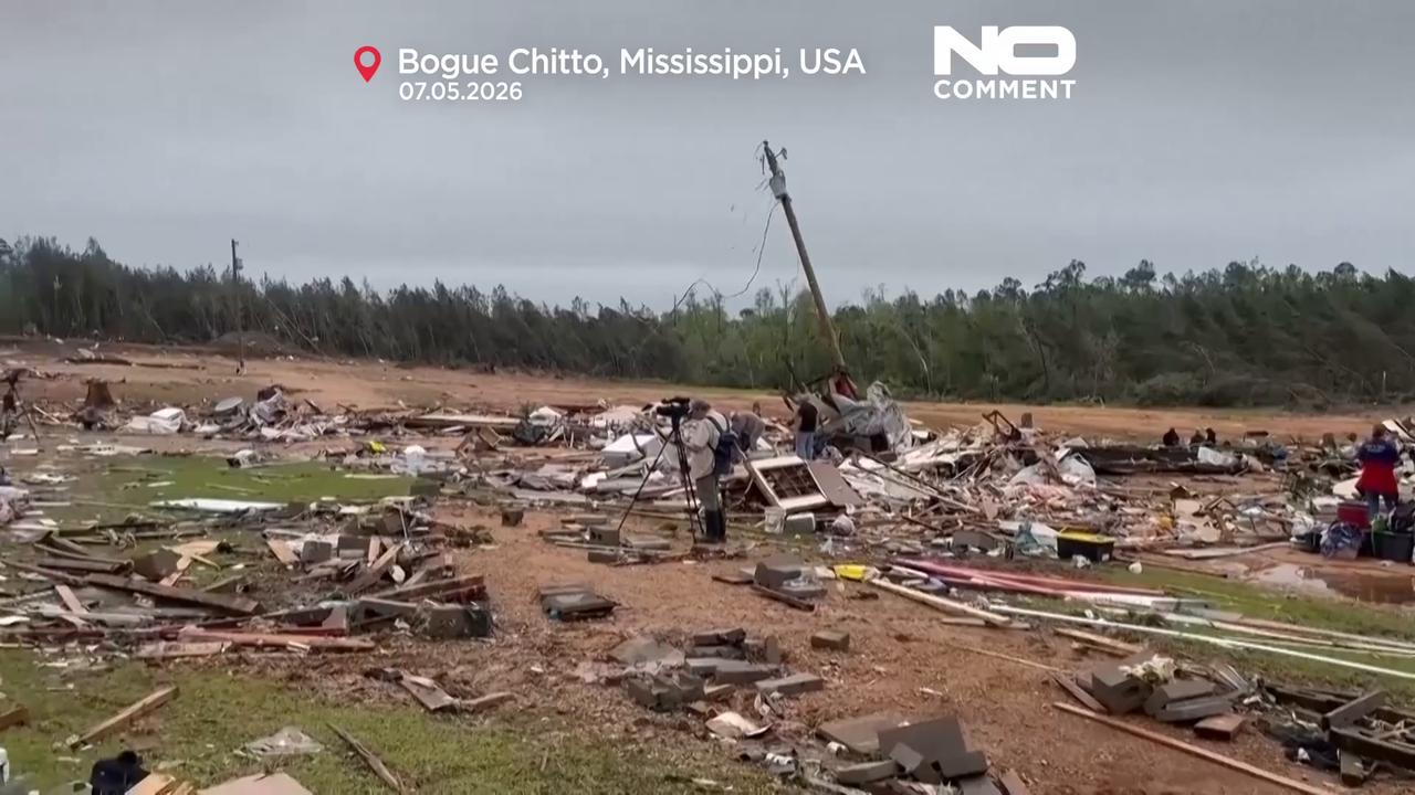 Video thumbnail for Aerial footage shows widespread tornado damage across Mississippi