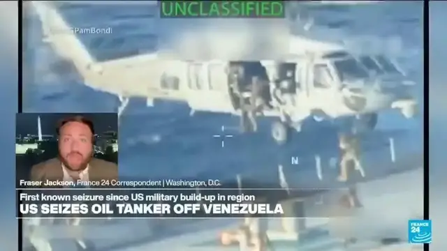Video thumbnail for US seizes sanctioned oil tanker off coast of Venezuela, Trump says