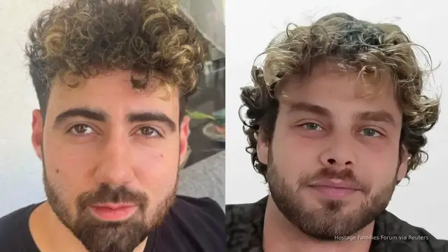 'Video thumbnail for Two Israeli hostages appear in video as Gaza offensive continues'