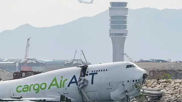 'Video thumbnail for Two killed after cargo plane veers off runway while landing in Hong Kong'
