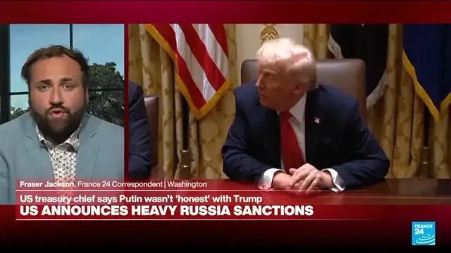 'Video thumbnail for Putin wasn't 'honest' with Trump, treasury chief says as US imposes massive sanctions'