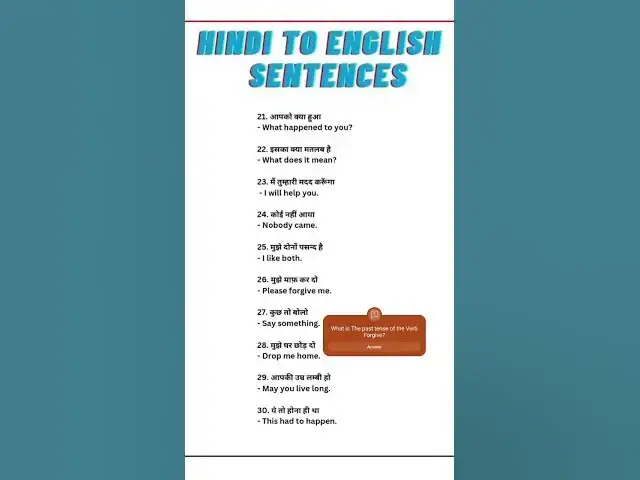 Video thumbnail for 30 sentences Hindi to English | 10 Daily Uses English Sentence for class 3 #english #englishlanguage