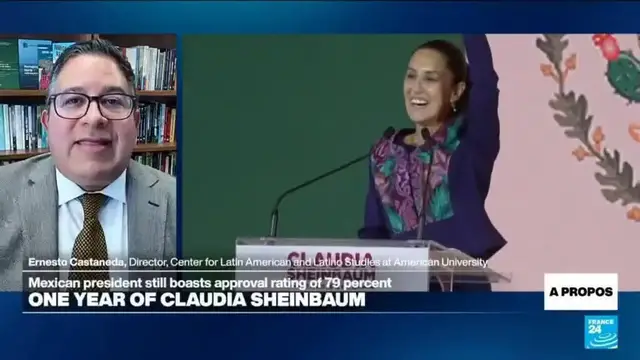 'Video thumbnail for Mexico's Sheinbaum sees record approval rating as she celebrates one year in office'