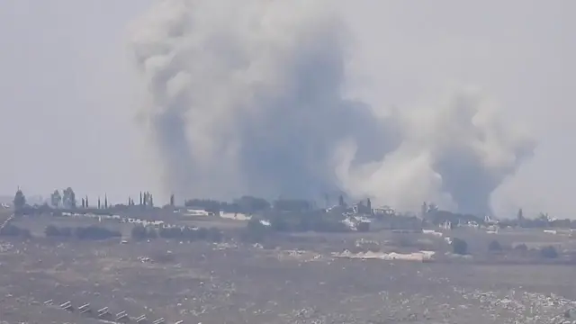 Video thumbnail for Lebanon: Israeli airstrikes hit Ali al-Taher hills near Nabatieh in Lebanon.