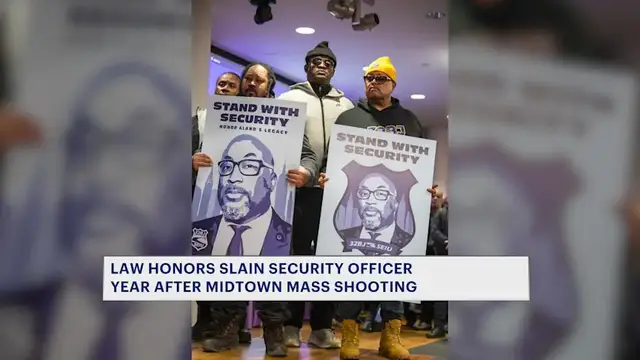 Video thumbnail for New law honors slain Midtown security guard