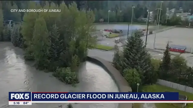 'Video thumbnail for Record glacier flooding leads to evacuations in Juneau, Alaska'