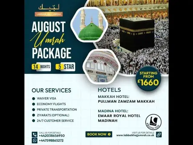 Video thumbnail for August Umrah Packages 2025 | 7, 10, 14 Nights | 5-Star Hotels | From £1,395 | UK to Makkah & Madinah