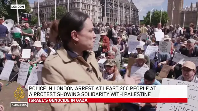 'Video thumbnail for Metropolitan Police make at least 200 arrests at protest in support of Palestine Action'