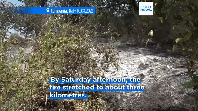 'Video thumbnail for Visible from space: Vesuvius fire has three fronts still active, firefighters continue battle'