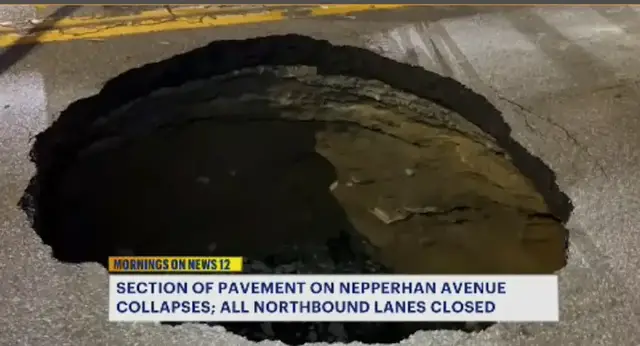 Video thumbnail for Part of major Yonkers roadway closed after pavement gives way