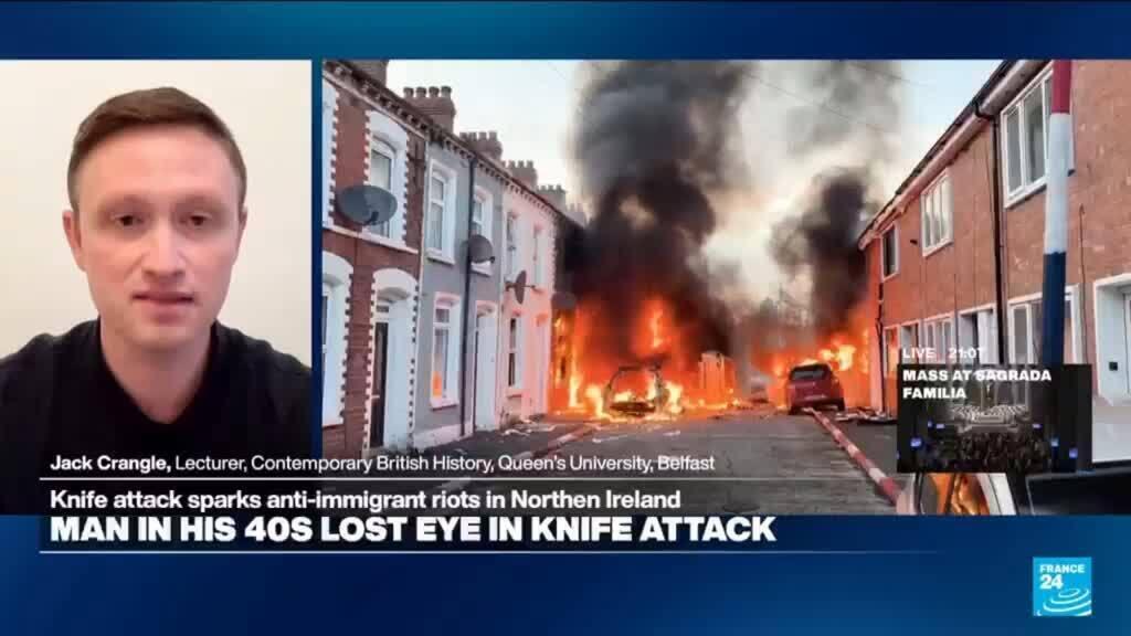 Video thumbnail for UK watchdog warns online platforms as Belfast riots go viral