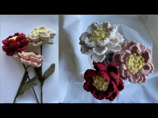 Video thumbnail for How to crochet peony flower/ Mother's Day handmade gift ideas/ DIY #crochetflower  #mothersdaygift