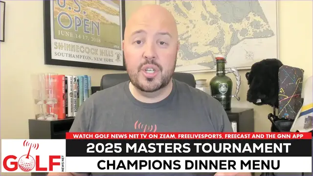 Video thumbnail for Scottie Scheffler serving repeats at Masters Champions Dinner