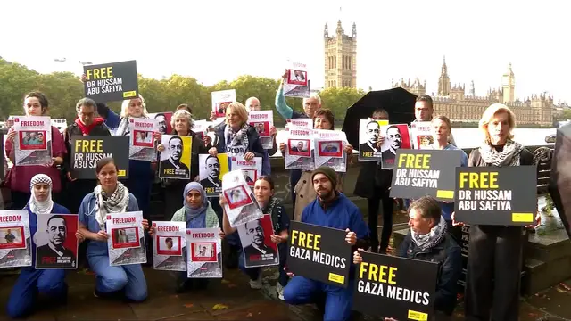 'Video thumbnail for UK protesters demand release of Palestinian health workers in Israeli jails'