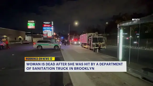 Video thumbnail for 30-year-old woman dead after being struck by city sanitation truck in Bath Beach