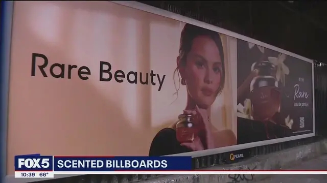 'Video thumbnail for Selena Gomez debuts scented billboard in NYC'