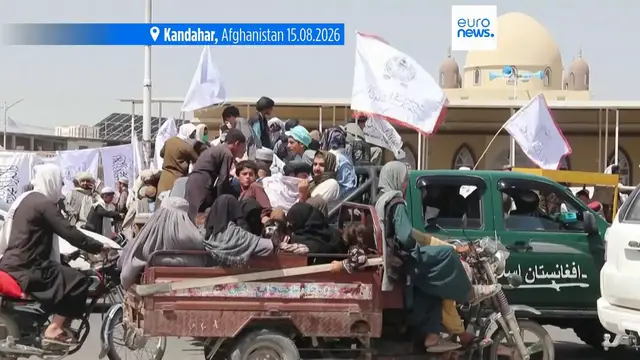 Video thumbnail for Taliban mark five-year anniversary of regaining power in Afghanistan