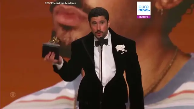 Video thumbnail for Bad Bunny wins album of the year at the Grammy Awards in historic first for Spanish-language albums