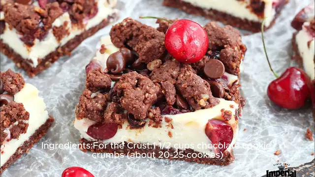Video thumbnail for Chocolate Cherry Cheesecake Bars Recipe