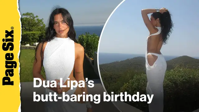 'Video thumbnail for Dua Lipa celebrates 30th birthday with eye-popping dress featuring a butt cutout'