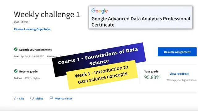 Video thumbnail for foundations of data science coursera week 1 quiz answers || Google Advanced Data Analytics