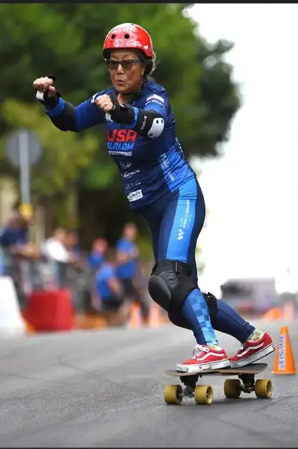 'Video thumbnail for Oldest competitive skateboarder - Judi Oyama at 64 years and 326 days old'