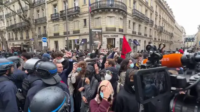 Video thumbnail for France: Students Face Riot Police on Paris Boulevard as Protests Continue.