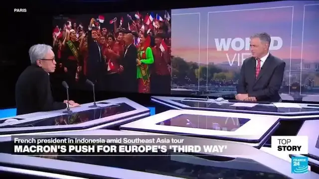 Video thumbnail for France-Indonesia 'strategic partnership' goes 'beyond geopolitics', includes trade and economics