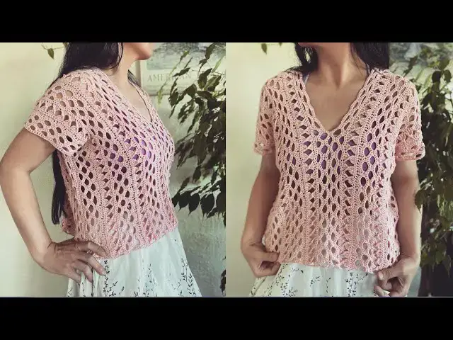 Video thumbnail for Beginner friendly crochet lace top, made with only 2 rectangle pieces.