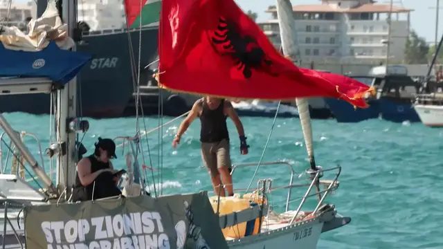 Video thumbnail for Albania: Pro-Gaza flotilla arrives in Albania in support of 'Flamingo Revolution'.