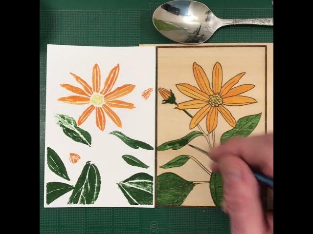 Video thumbnail for Orange Asters Botanical Wood Print | Time Lapse #printmaking