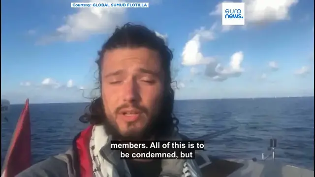 'Video thumbnail for Gaza aid flotilla targeted by drones and explosions, activists say'