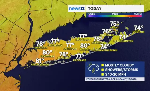 Video thumbnail for Spotty showers and chance of storms this afternoon around Long Island