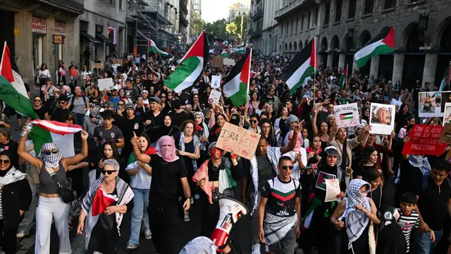 'Video thumbnail for Huge pro-Palestinian protests held in cities across Europe'