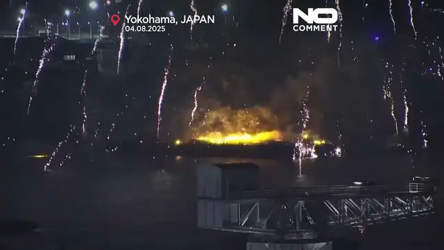 'Video thumbnail for Two fireworks boats catch fire during Yokohama festival'