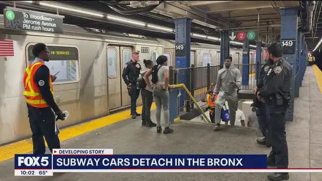 Video thumbnail for Bronx subway incident: 4 train car separates, passengers safe