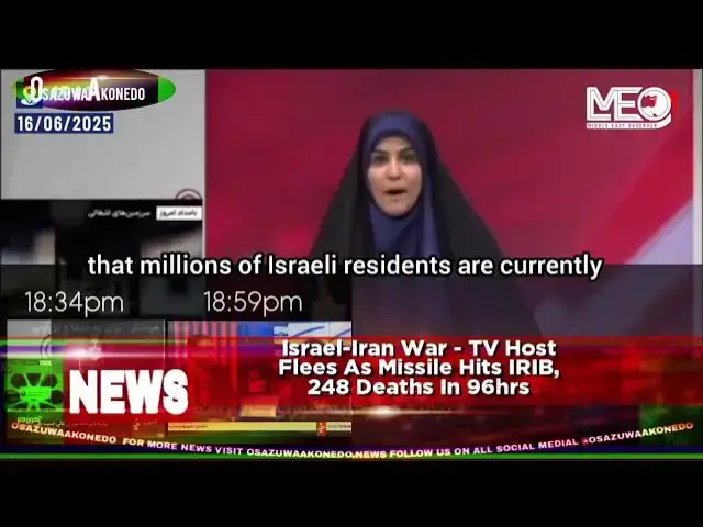 Video thumbnail for Israel-Iran War - TV Host Flees As Missile Hits IRIB, 248 Deaths In 96hrs