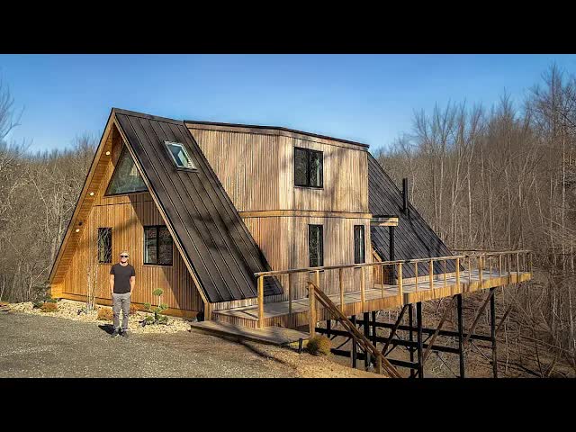 Video thumbnail for Kerry Tarnow: Zook Cabins Prefab A-Frame Lodge Tour - 50ft Above Ground!