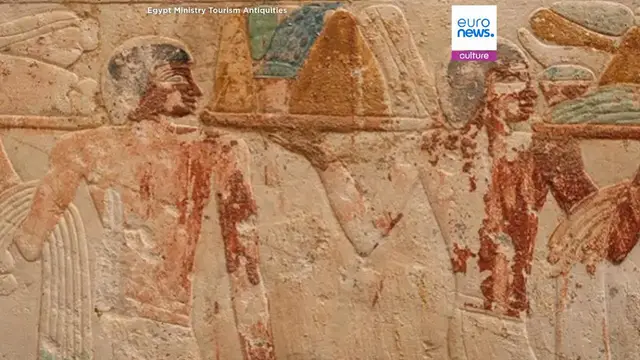 Video thumbnail for Spanish archaeologists find 4,400-year-old tomb in Egypt with original colours intact