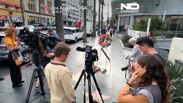 Video thumbnail for US: flowers laid at Patrick Stewart's Hollywood star after his death